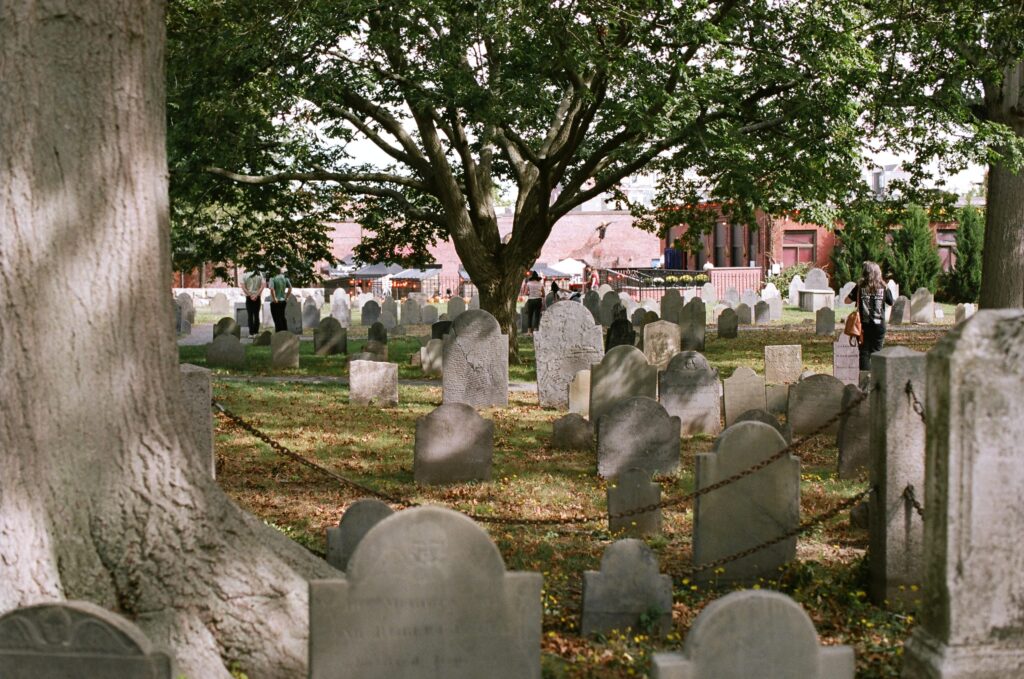 Sun shines on a Salem cemetery.