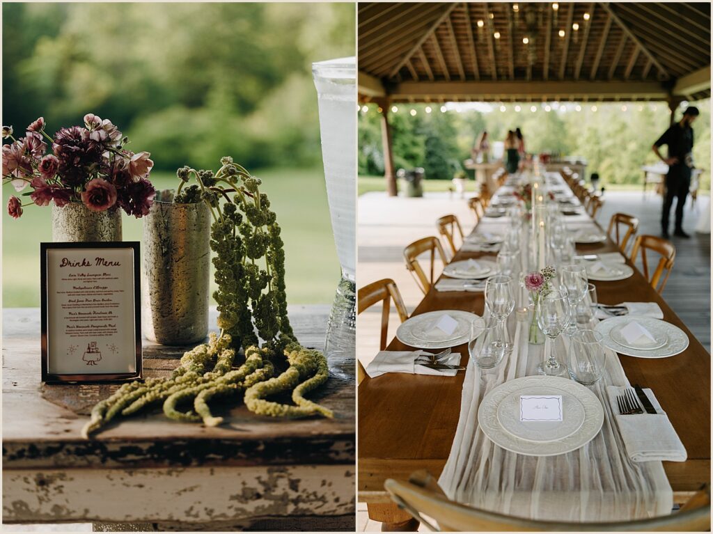 Flowers decorate an outdoor bar.